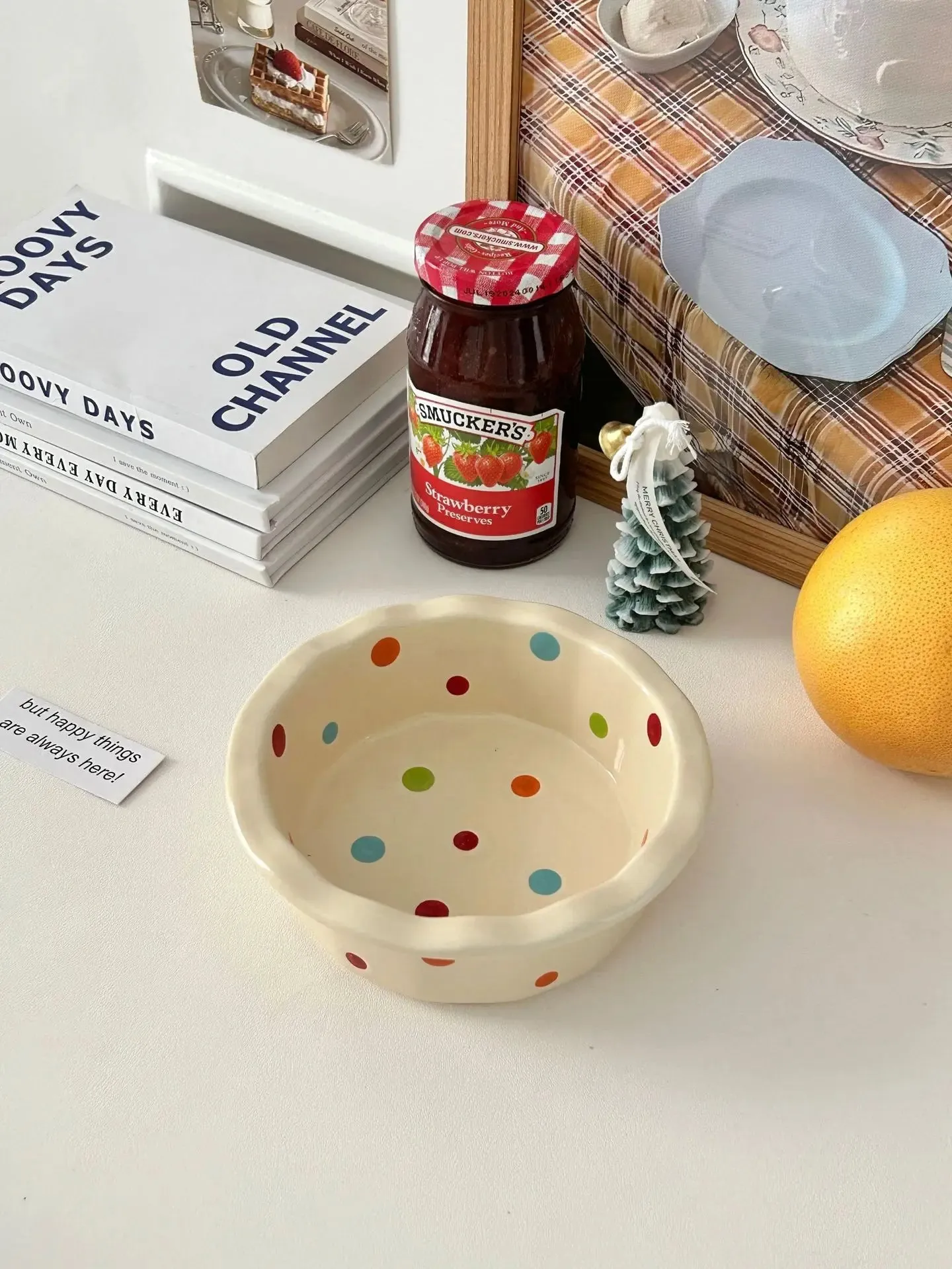 Small polka dot ceramic bowl