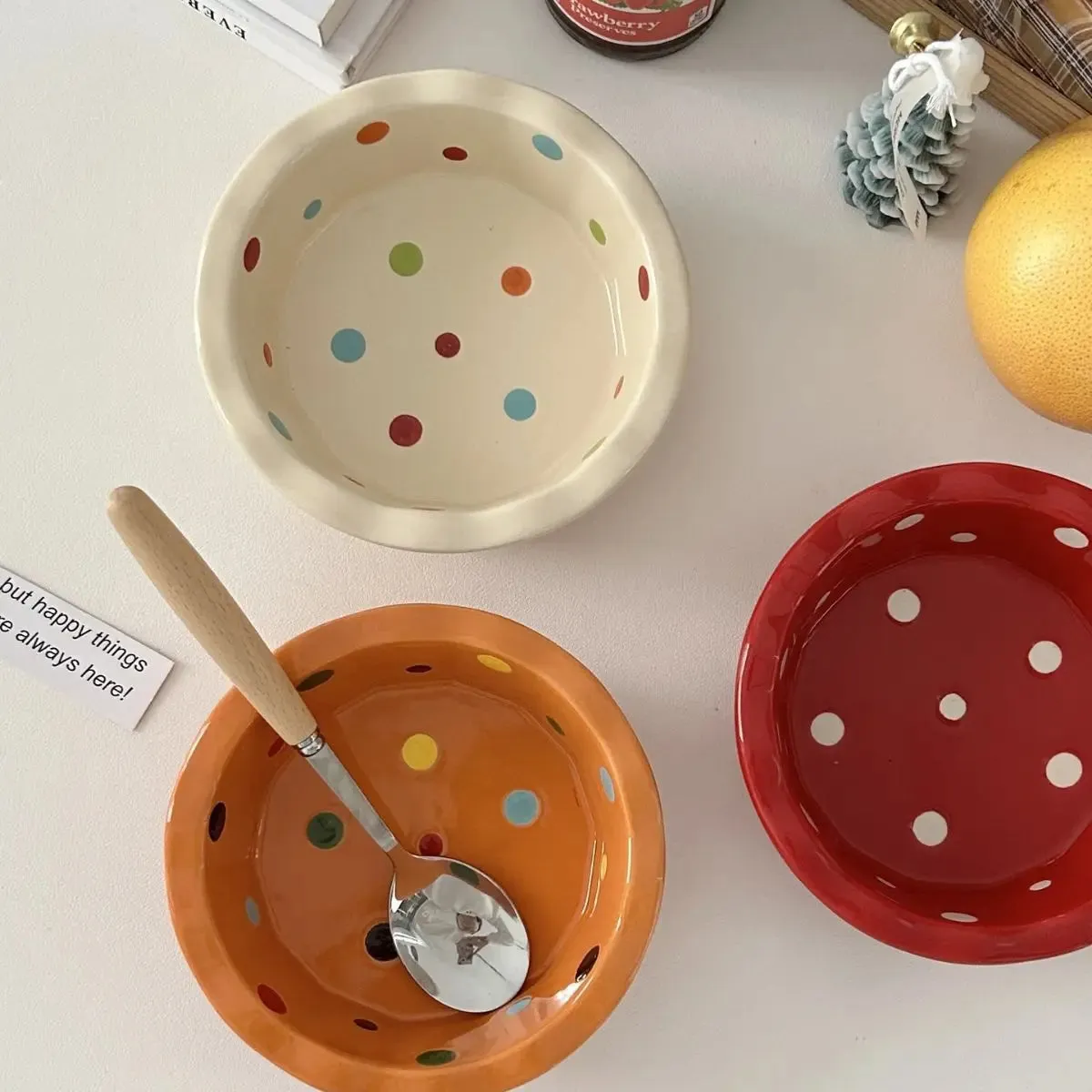 Small polka dot ceramic bowl