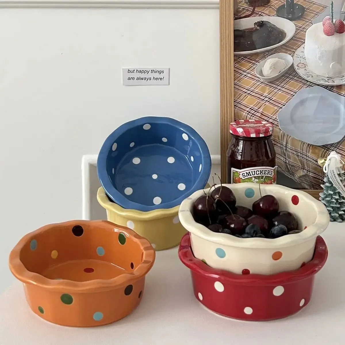 Small polka dot ceramic bowl