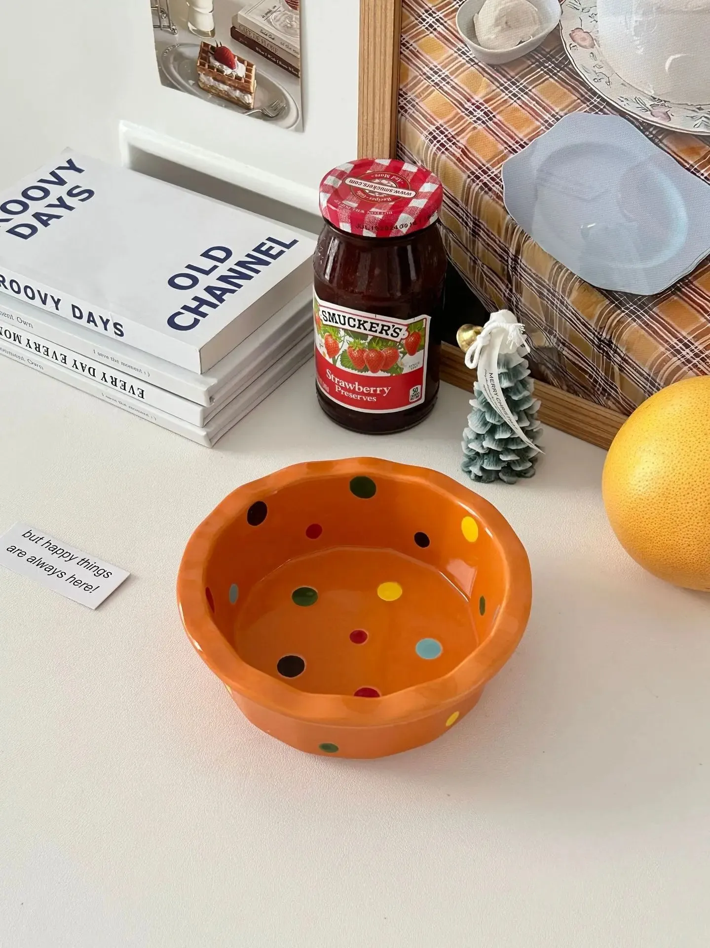 Small polka dot ceramic bowl