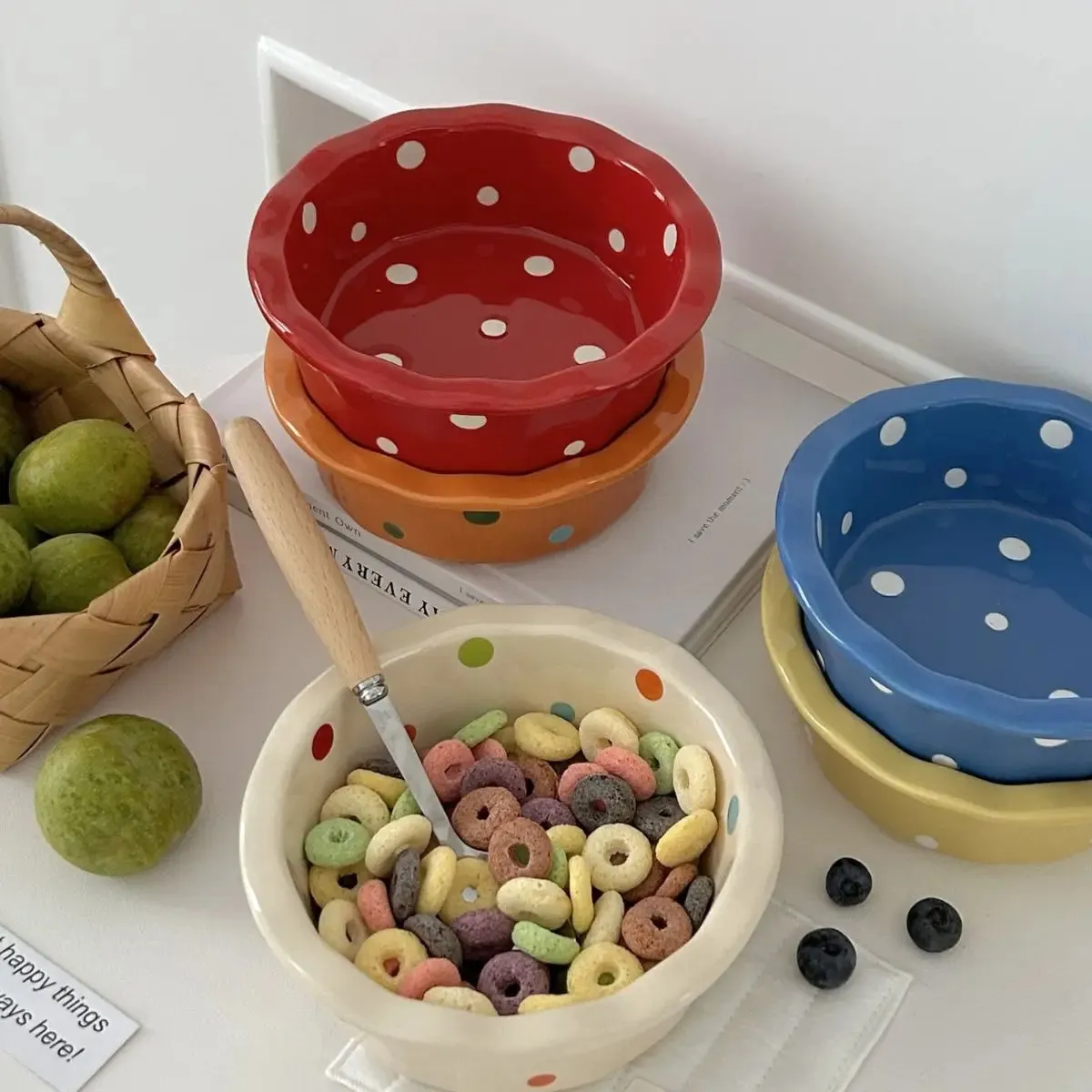 Small polka dot ceramic bowl