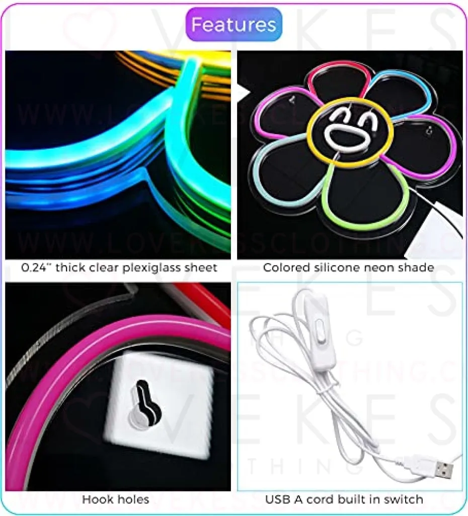 Smiley Face Sunflower Neon Sign Light LED Smiley Face Gifts Light Up Sign for Bedroom Wall Decor Neon Lights Wall Sign Smile Face Rainbow Flower LED Sign Party Décor Sign Lights (A. Rainbow Flower)