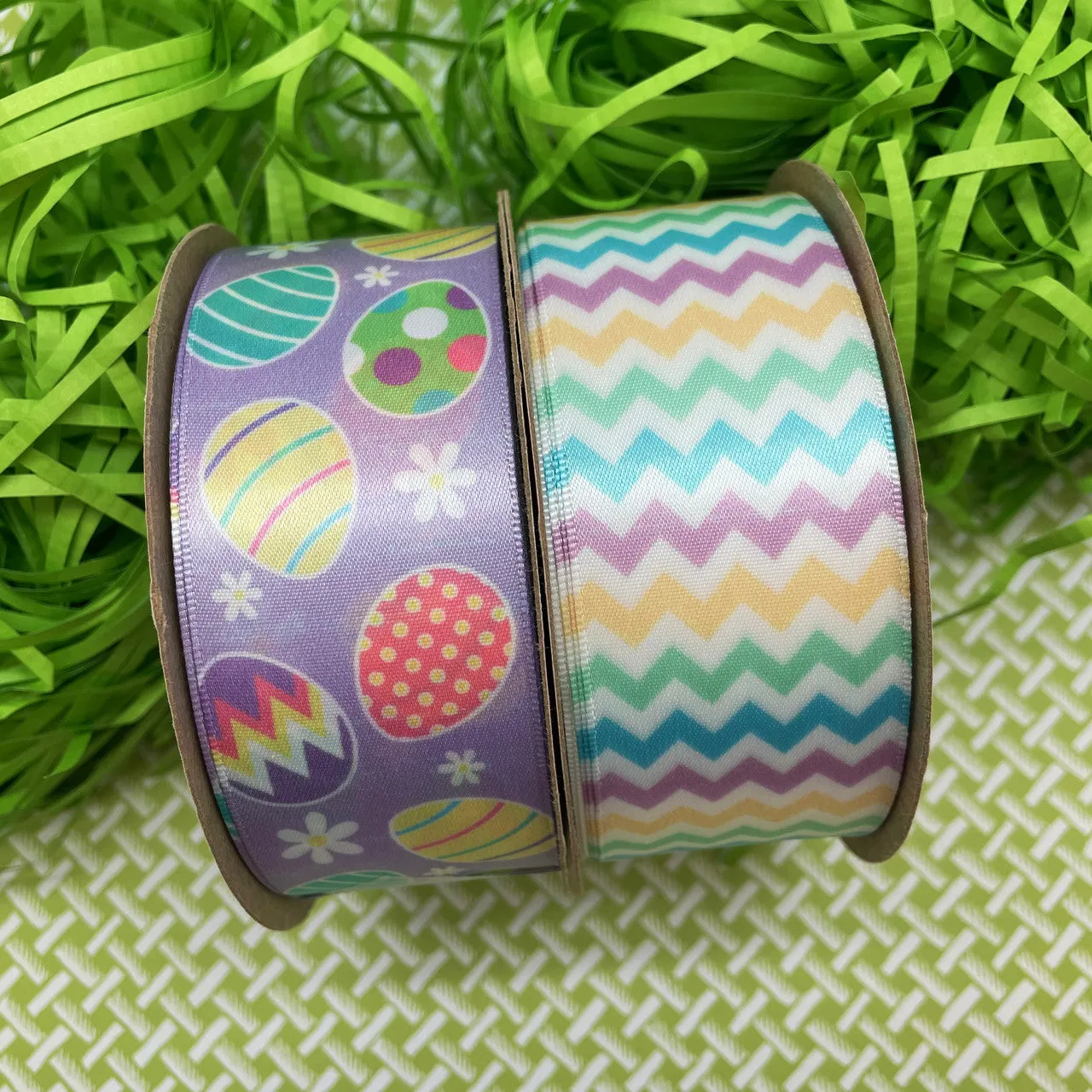 Spring Chevron Ribbon in pastel colors printed on 7/8" single face satin