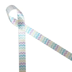Spring Chevron Ribbon in pastel colors printed on 7/8" single face satin