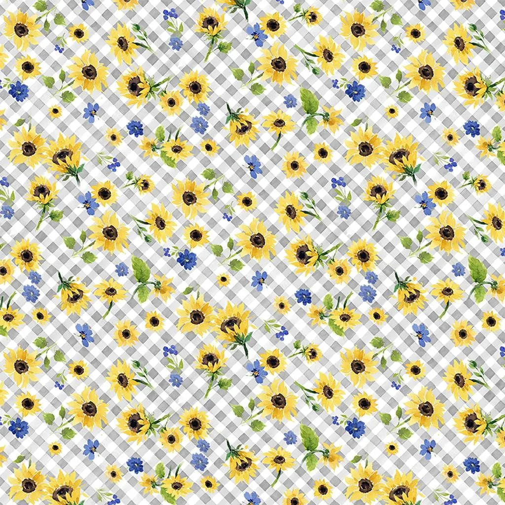 Sunflower Bouquets - Floral Check Gray