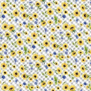 Sunflower Bouquets - Floral Check Gray