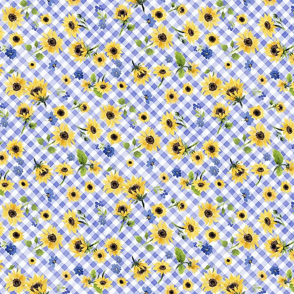 Sunflower Bouquets - Floral Check Periwinkle