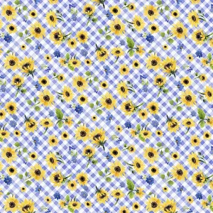 Sunflower Bouquets - Floral Check Periwinkle