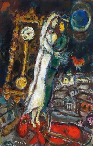 The Bride And The Clock (Les Fiancés À l'horloge)  - Marc Chagall - Surrealism Painting - Life Size Posters