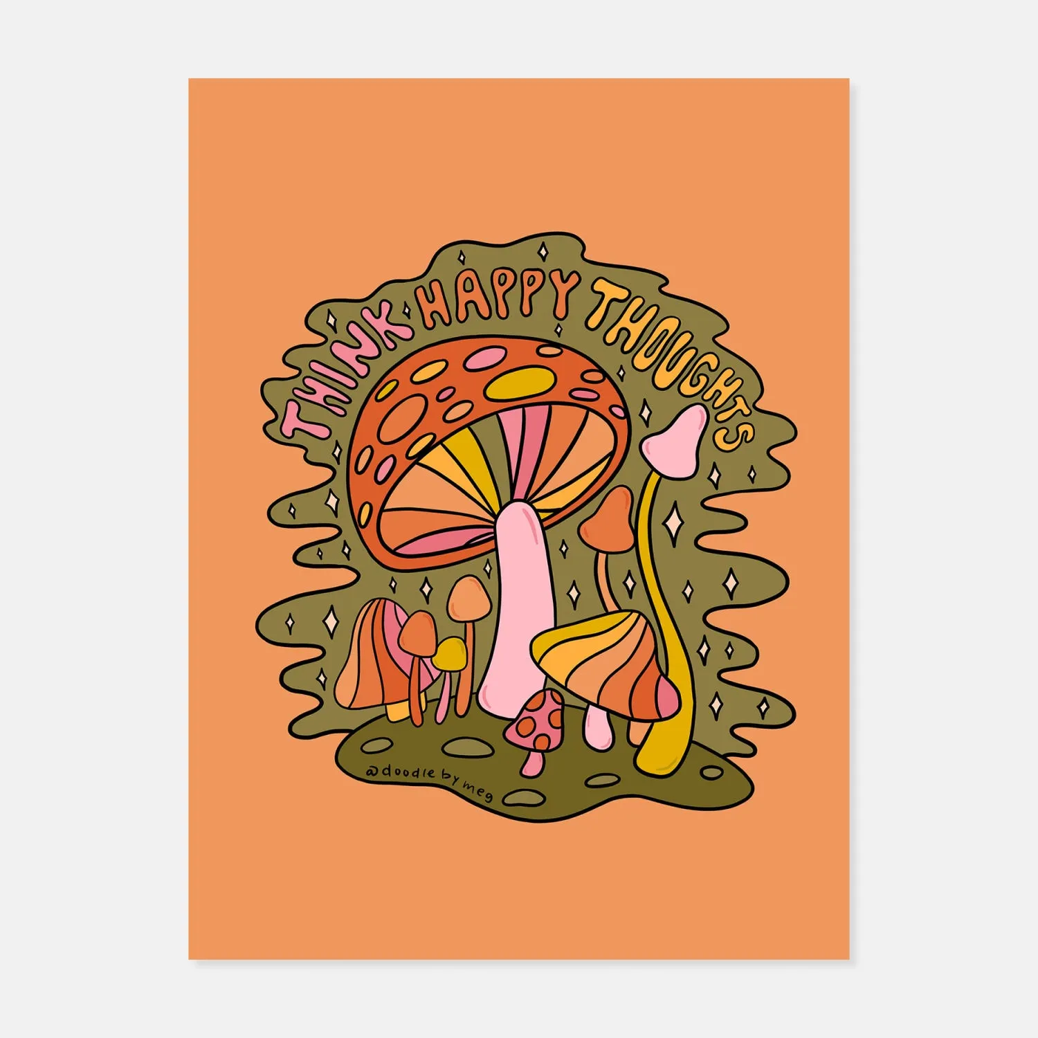 Think Happy Thoughts Print by Doodle by Meg
