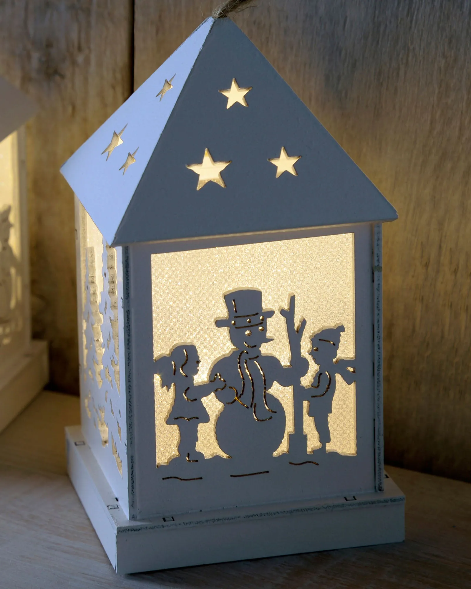 Three Pre-Lit Wooden Hanging Lantern Baubles