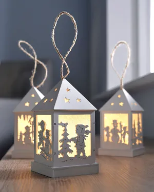 Three Pre-Lit Wooden Hanging Lantern Baubles