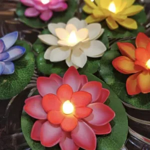 Urban Kendra Color Lotus LED Candle Floating Candle Flameless Candle Light Beautiful Festival Lamp and Decoration for Home, Garden Make in India (Pack of 6)