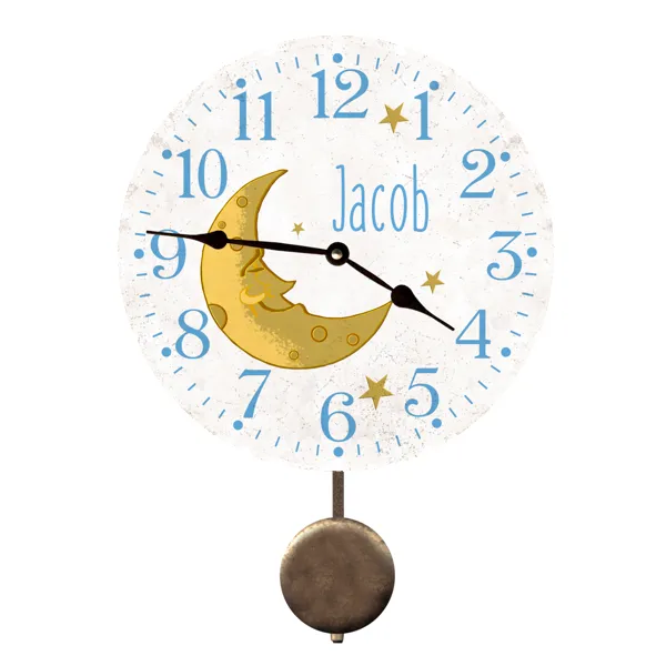 White Baby Clock with Moon and Custom Name- Beautiful and Unique