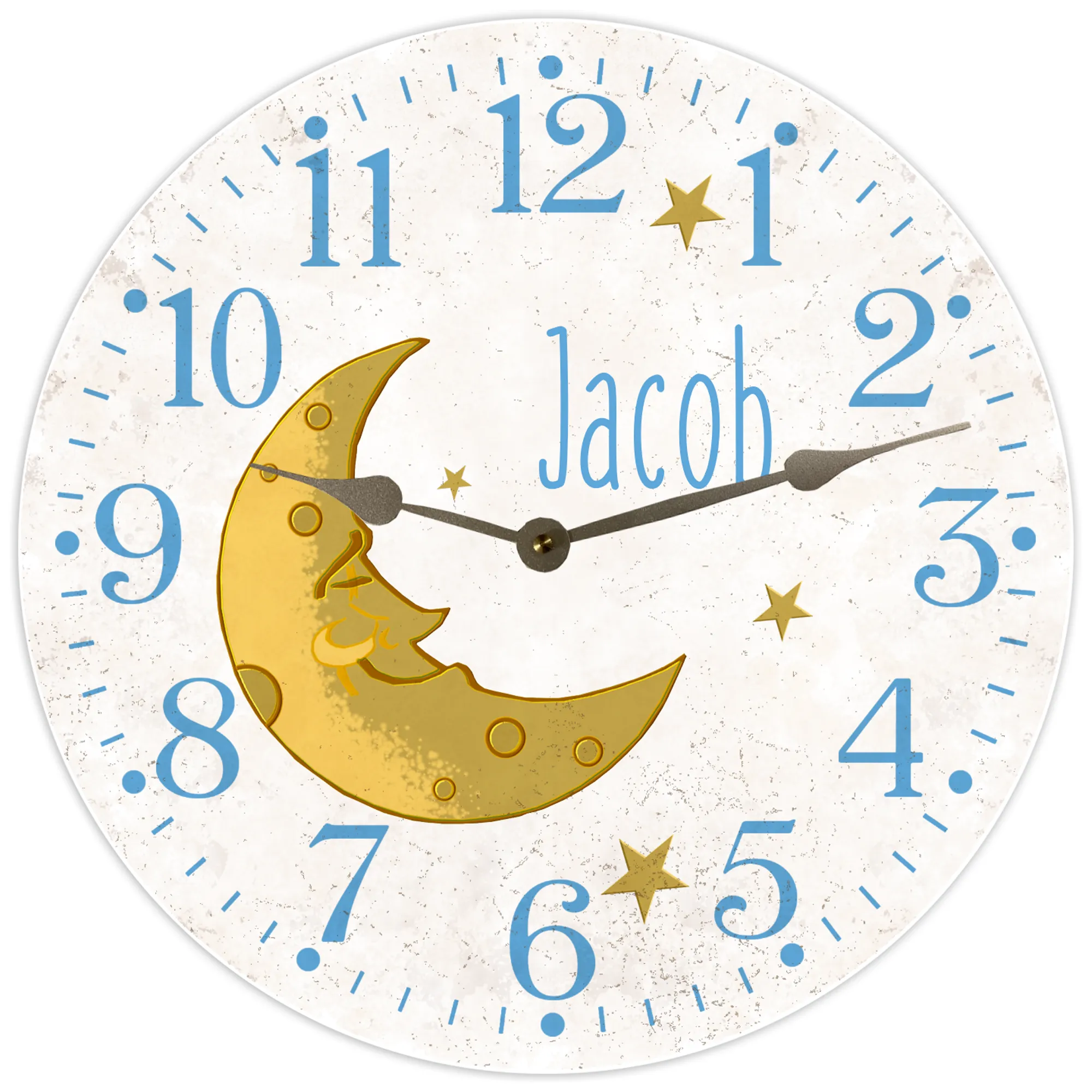 White Baby Clock with Moon and Custom Name- Beautiful and Unique
