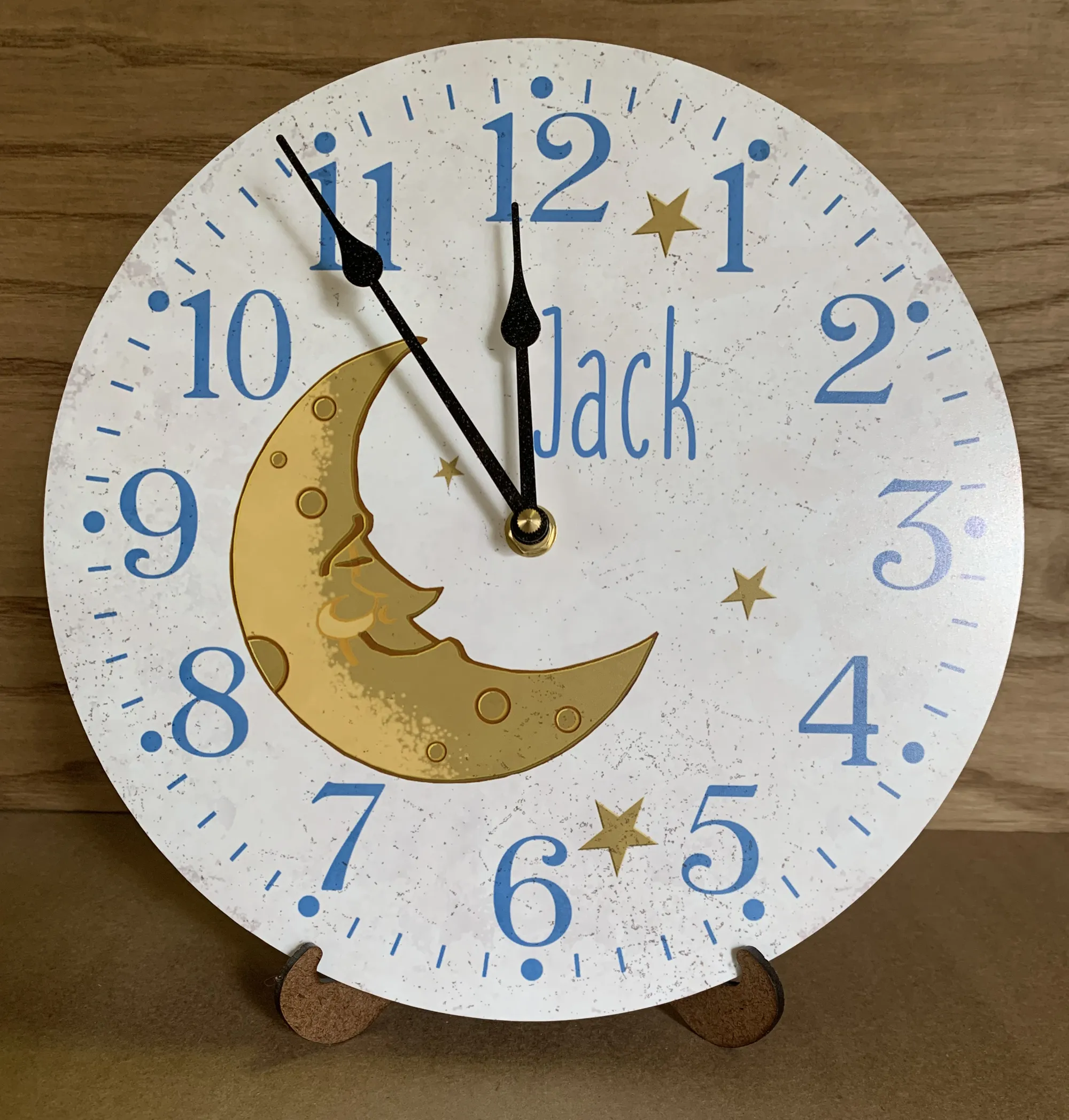 White Baby Clock with Moon and Custom Name- Beautiful and Unique