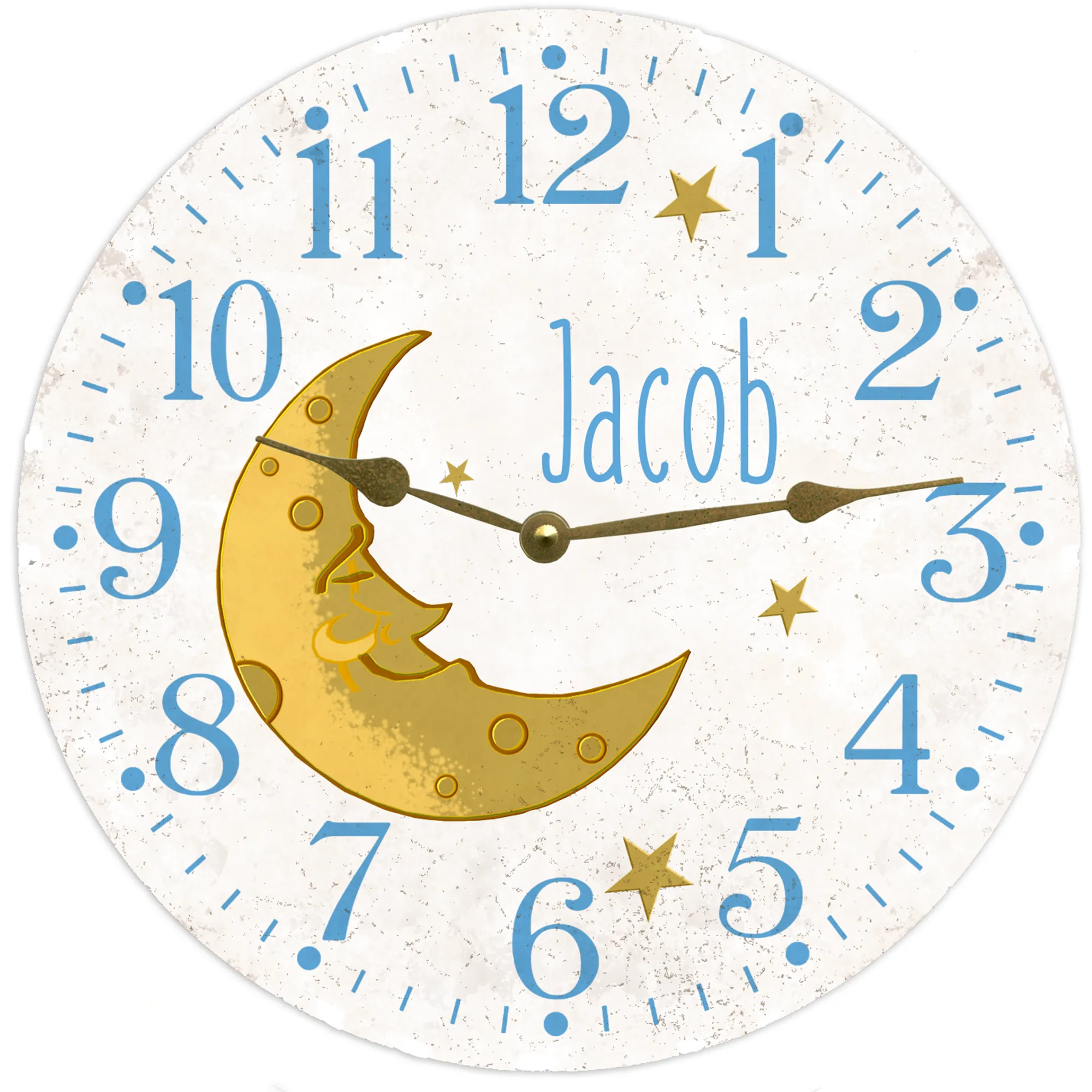 White Baby Clock with Moon and Custom Name- Beautiful and Unique