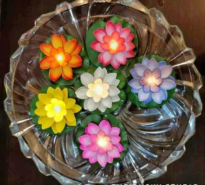 ZUGAD Unbreakable Water Floating Lotus Flower Smokeless Candles & Lotus Flowers Sensor LED T-Light for Outdoor & Indoor Indian Festival Decoration (Multicolor)